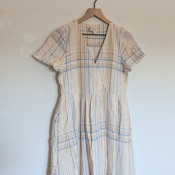 SOLD ON INSTA Madewell Linen Clara Dress In Muted Blush Plaid Size Extra Small - Picture 4 of 10